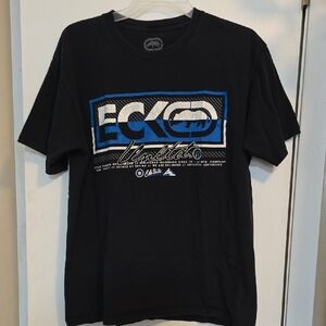 Ecko Unlimited Men's Black and Blue Graphic Tee